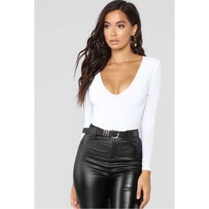 FashionNova long sleeve, V neck bodysuit